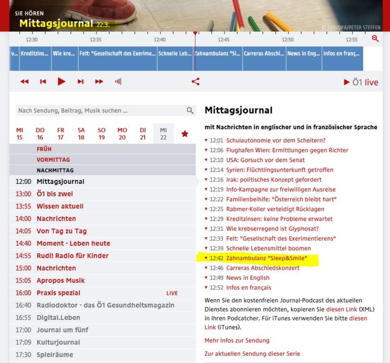 SleepandSmile zu Gast im ORF Ö1Mittagsjournal am 22.3